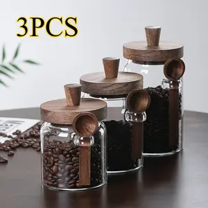 3pcs sealing design is suitable for storing salt, sugar, pepper, household coffee beans and dried fruit snack storage containers, suitable for coffee beans, tea, nuts, sugar, salt, decorative kitchen food storage jars Airtight Container Set