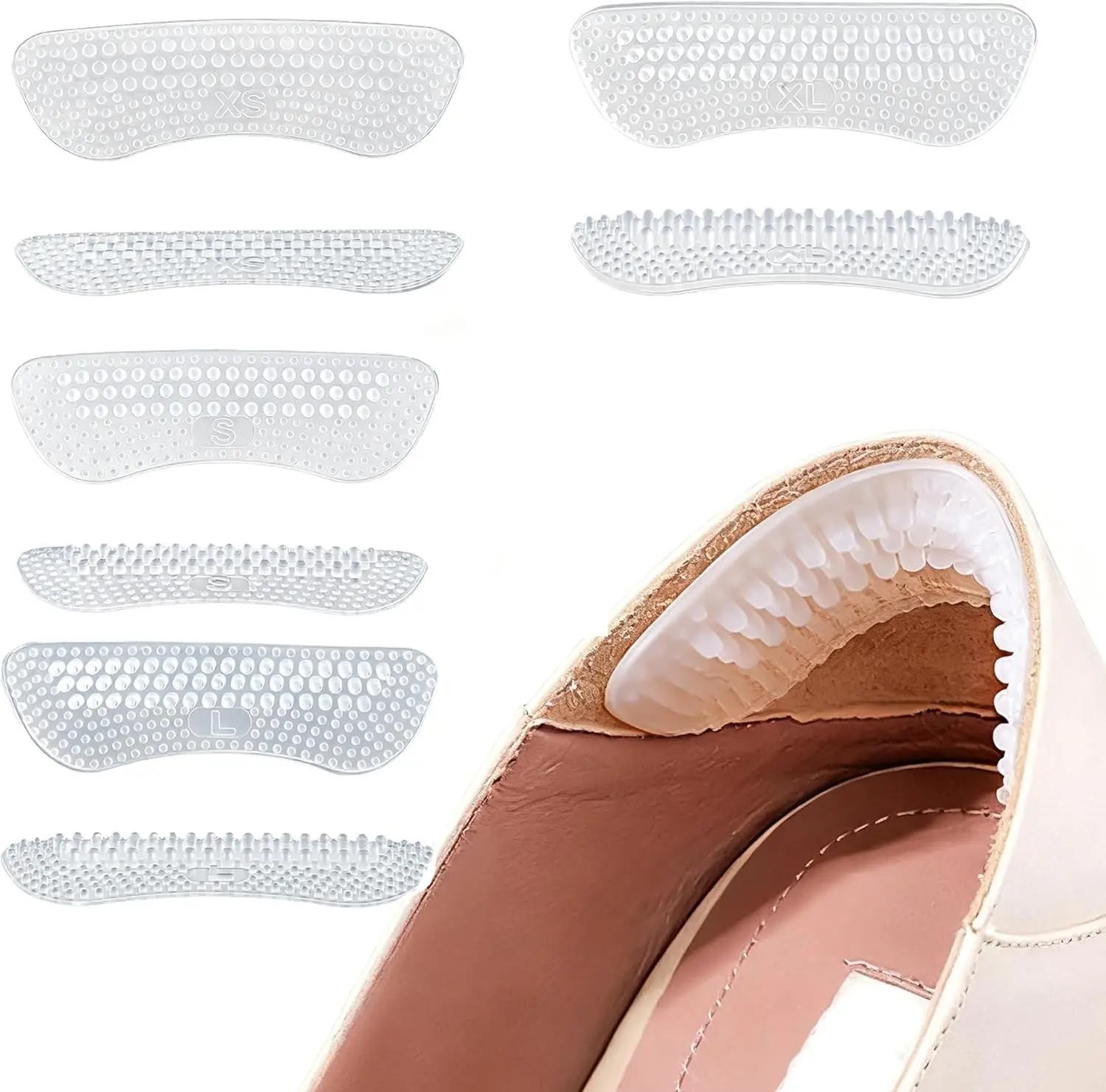 Women's Silicone Footwear Heel Grips - Anti-Slip Shoe Inserts, Size Adjuster, Transparent Invisible Half-Size Pads, 3 Pair Shoe Protector