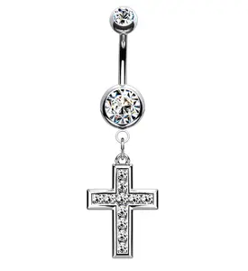 Cross CZ Belly Button Ring V2
