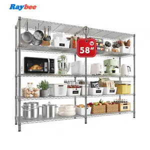 Raybee Shelf 5-Tier Adjustable Twin Shelves 1400 lbs Wire Shelving Unit for Storage Rack Heavy Duty Garage Metal Shelf Pantry Kitchen Shelving, Chrome