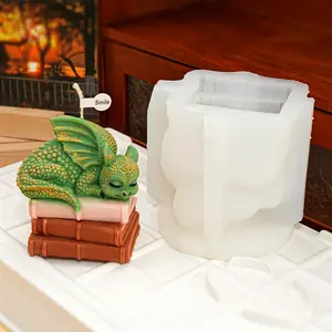 5 Styles Fantasy Dragon & Dinosaur Silicone Candle Molds | Dragon Eye, Flying Dino, Lying Book Dino, Coin Dino & Sleeping Animal Molds for DIY Aromatherapy Candle Crafts Molding