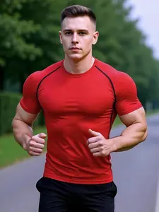 Men's round neck short-sleeved T-shirt, base layer, boyfriend style men's tight-fitting clothing, fitness wear, Activewear, Gym Workout Shirt, Compression Workout Shirts, quick-drying, suitable for running, basketball and other leisure sports
