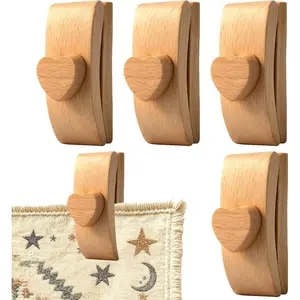 4 Packs Tapestry Hangers for Wall for Display, Large Wooden Clips Quilt Hanger for Hanging Quilts, Rugs, Carpets, and Fiber Art (Heart)