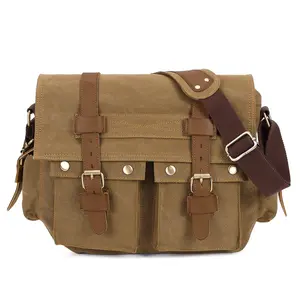 KAUKKO Canvas Messenger Bag - Vintage Crossbody Shoulder Bag Military Satchel