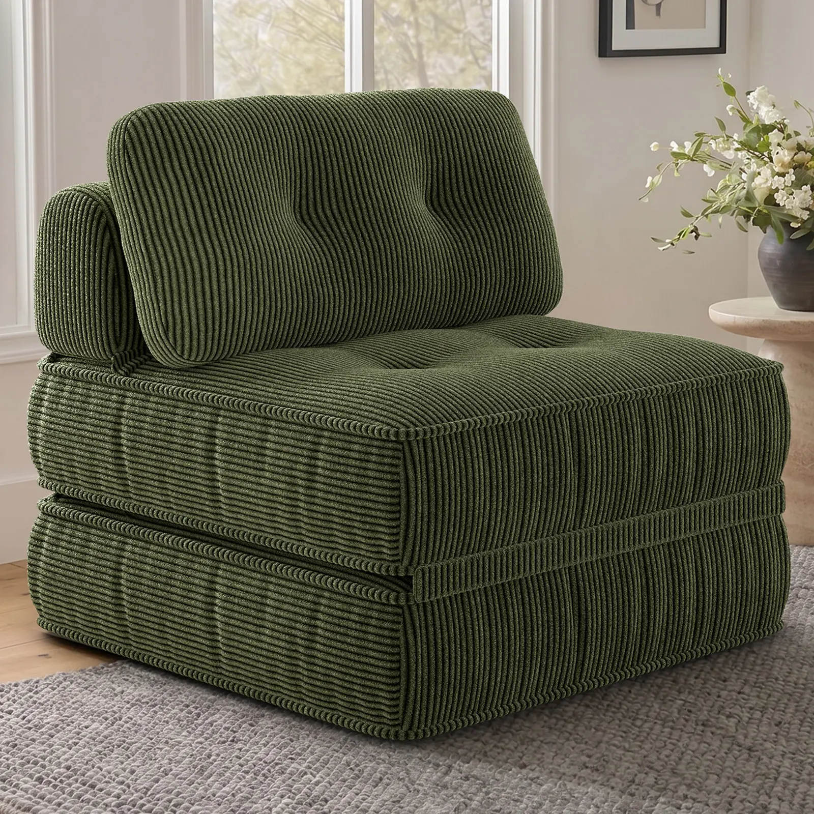 Sikaic Convertible Modular Folding Armchair with Pillows, Multi-Functional Sofa Bed Flexible Sectional Coach for Small Spaces, Boneless Couches, Easy Assembly, Corduroy Family Couch Summerwins
