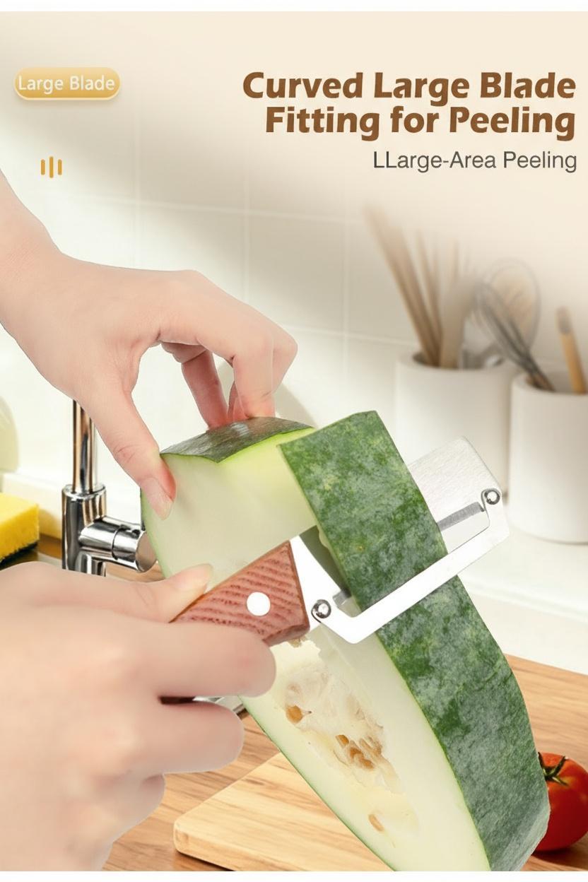 Wooden-Handled Stainless Steel Sharp Peeler with Built-In Bottle Opener for Fruits & Vegetables Ergonomic Non-Slip Handle Long-Lasting Construction Essential Kitchen Tool