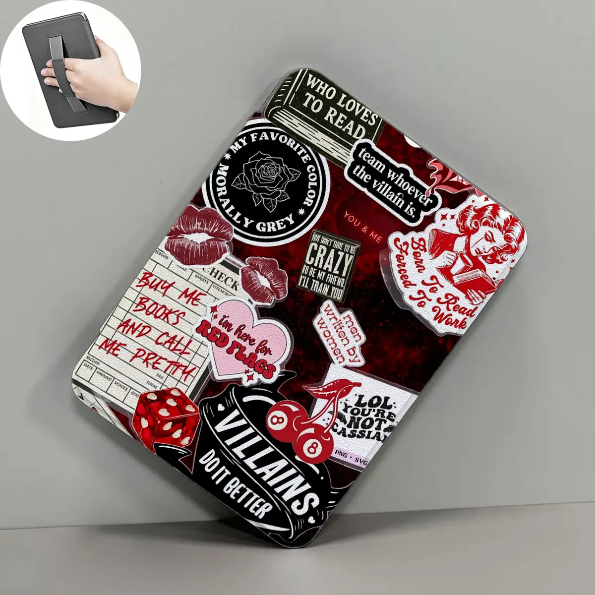 Cute Kissing Pattern E-Reader Tablet Kindle Case with Holder for 6in, 6.8in, 7in Devices - PU Leather Cover Aesthetics Design, Clear Soft Back, Auto Wake/Sleep for Paperwhite 11th/12th Gen, Kindle 2022/2024, Light & Durable Tablet Protective Casing