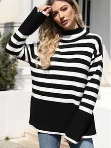Women Striped Turtleneck Sweater