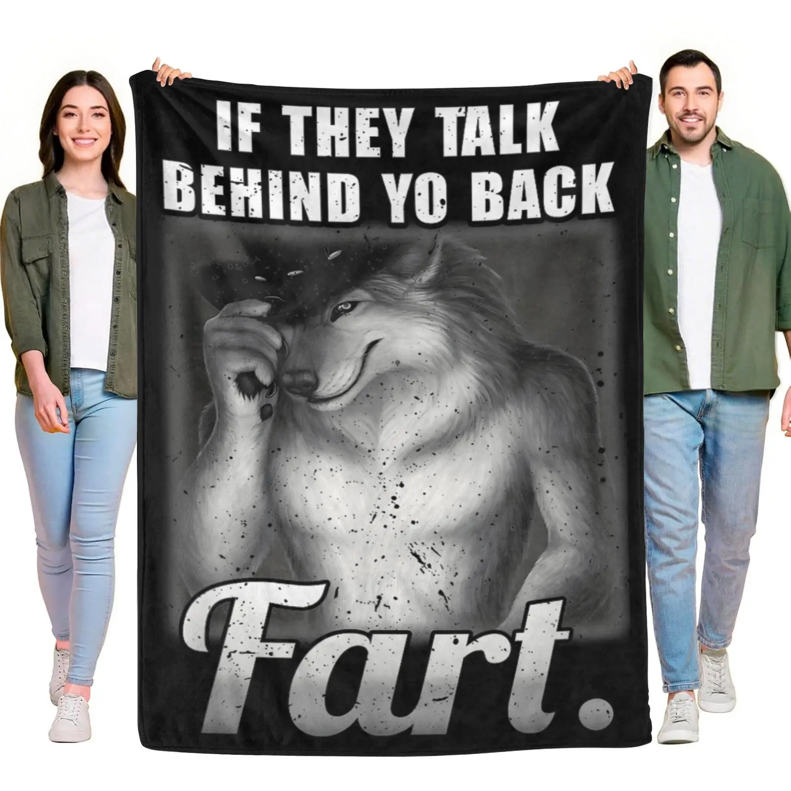 Humorous Meme Vintage Distressed Fleece Throw Blanket - Funny Cowboy Wolf "If They Talk Behind Your Back" Design, Warm Blanket for Casual Living Room Couch (Home Decor Tapestry), Blankets, Throw Blankets