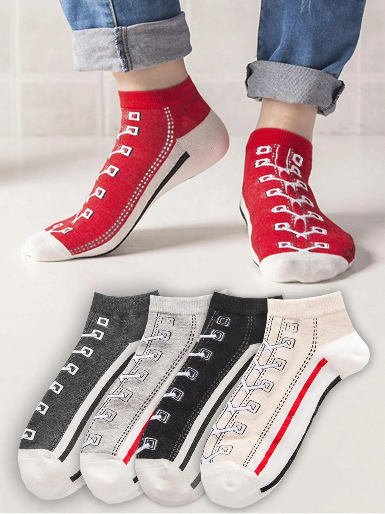 5 Pairs Men's Cartoon Ankle Socks, Breathable Sweat-Wicking, Trendy Couple Socks, Fun and Funny Short Socks, Casual Style, Casual Daily Socks, Casual Stylish Socks