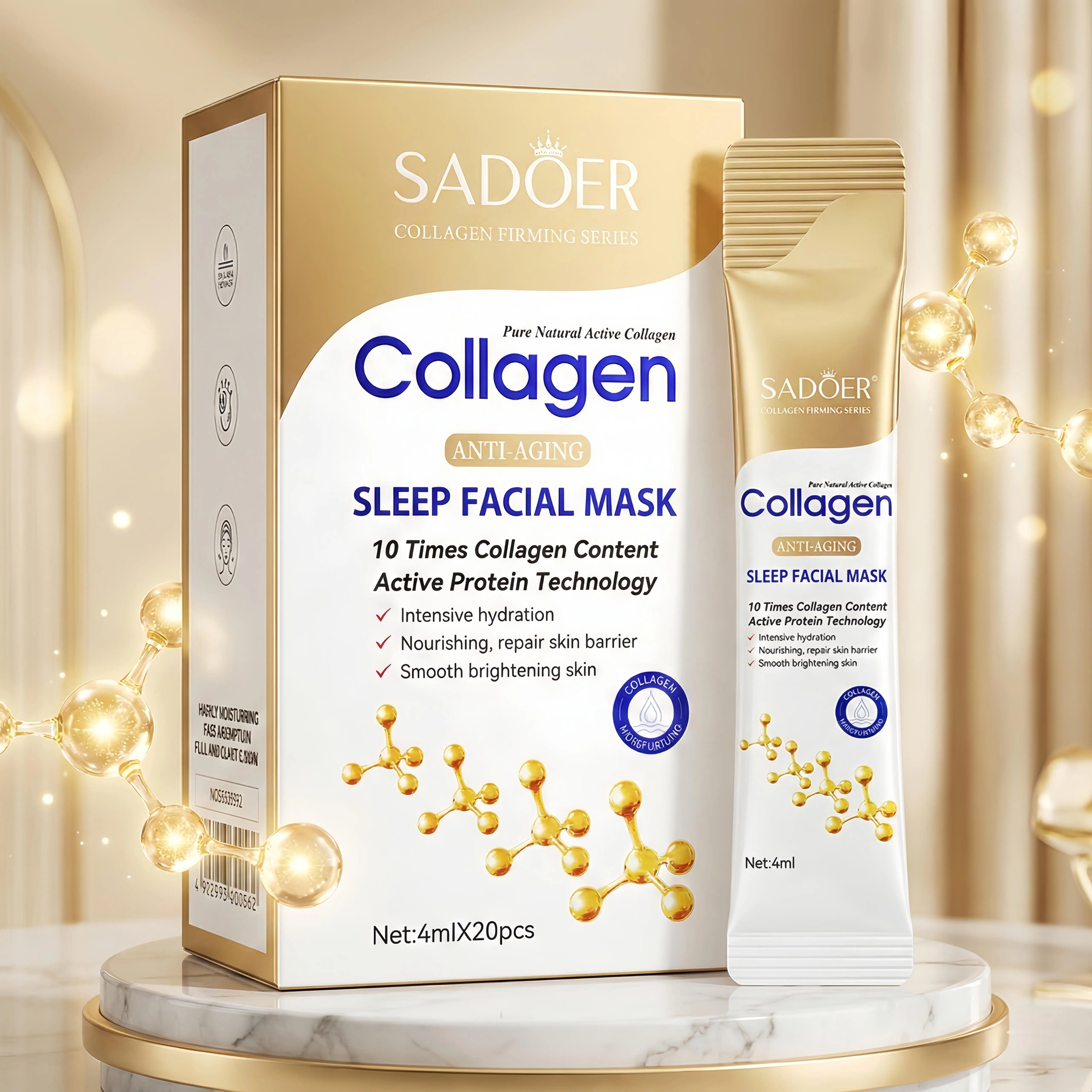 Collagen Overnight Sleep Mask, 20 Pack - Hydrating Leave-On Facial Treatment for Radiant Skin and Moisture, For All Skin Types, Cosmetic, Nighttime Moisturizing Mask