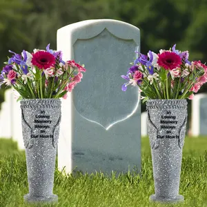 2 Pack Cemetery Grave Flower Vase, Angel Wings Vase with Ground Spikes for Fresh/Artificial , Gravestone Gravesite Headstone Cemetery Decorations, Memorial Gifts for Loss of Loved One