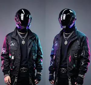 COSTRIBE Neon Mirror Reflective Helmet & Rechargeable Cyberpunk Techwear TPU Mask - Fashion Accessory, Birthday Party Prop, Streetwear Costume Role Set Face Covering