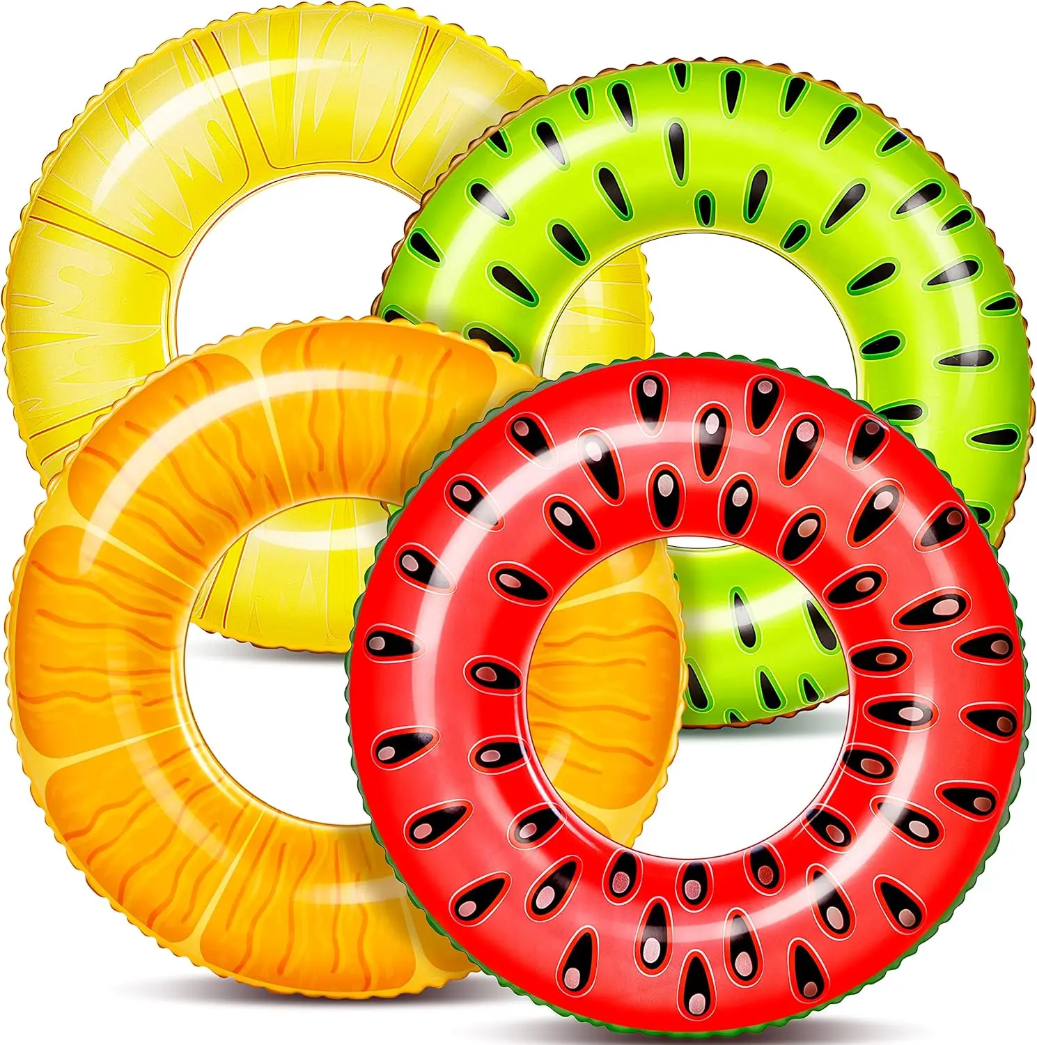 4-Pack Fruit Theme Vinyl Inflatable Floaters - Thick Material Waterplay Accessories, Pool Tube Rings for Kids & Adults Beach Party Toys, Inflatable Floater