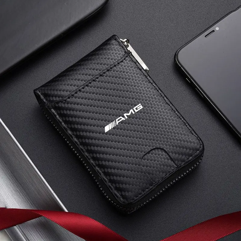 Luxury Carbon Fibre Men's Wallet Car Driver License Case Card Holder For Mercedes Benz AMG Class A W222 W204 W214 CLS CLE CLA Accessories