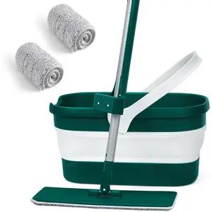 Flat Mop and Collapsible Bucket with Move Squeezer 2PC Replacement Mop Pads for Home Bathroom Tile Floor Wall Car Window Cleaning Effortless Cleaning Set with Handle