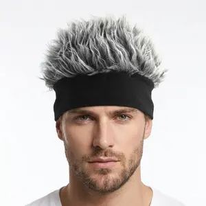 Novelty Spiky Hair Visor Beanie - Funny Faux Fur Wig Hat for Parties & Skits