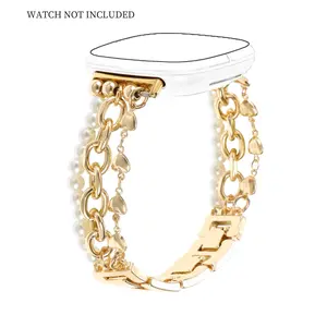 Fashionable Pearl Bead Chain Design Watch Band, Fashionable Watch Band for Women, Wearable Accessories Compatible with Fitbit Versa 3/Versa 4/Sense/Sense 2 Smart Watch Straps