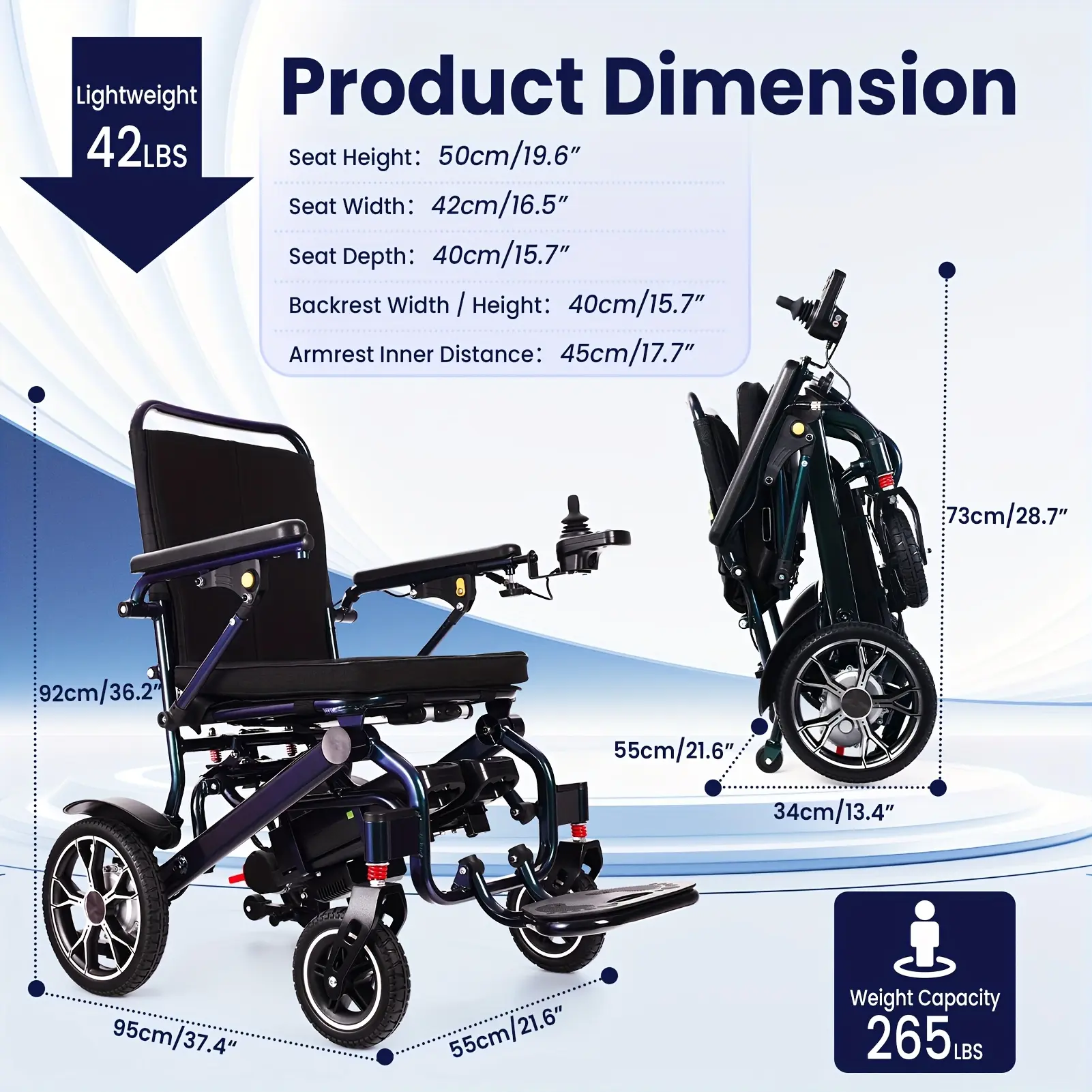 2025 New Upgrade Electric Wheelchair for Adults, Ergonomic Design Lumbar Protection Power Wheelchairs, Lightweight Foldable Motorized Wheel Chairs for Seniors, Airline Approved, 18.5" Wide Seat