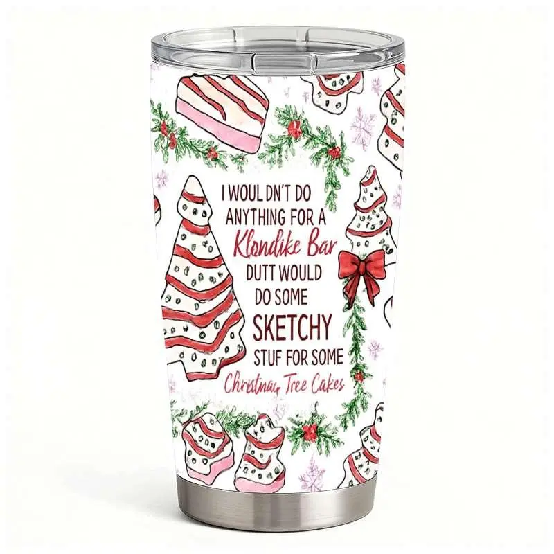 [BNB Christmas Gift 2025] Funny Christmas Tumbler - 20 oz Stainless Steel Insulated Cup with Straw & Matte Lid for Christmas Tree Cakes Drinkware