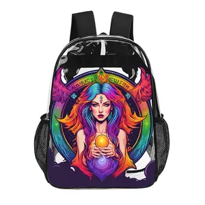 Students Witchy Rainbow Goddess "Logo Girls" print Transparent backpack school Bag 4