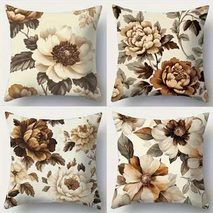 Spring Summer Floral Decorative Pillowcases Set of 4, No Filling, Hidden Zipper, Easy to Clean, for Bedroom Living Room Sofa Car Home Decoration