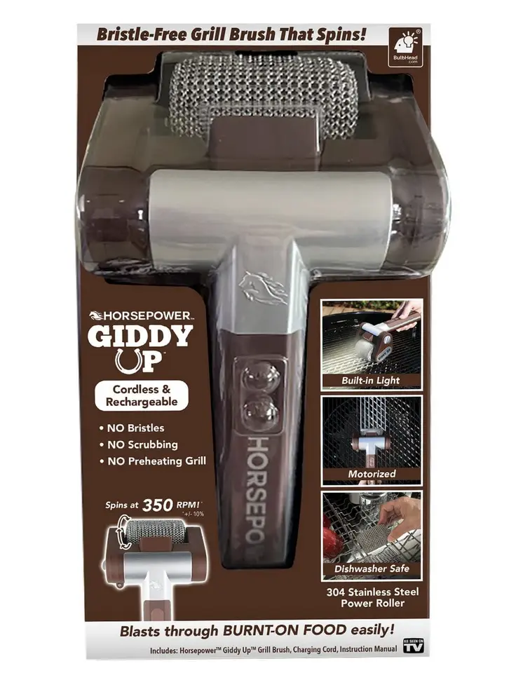 Horsepower Giddy up Grill Brush, Heavy-Duty Stainless Steel Bristle Grill Brush