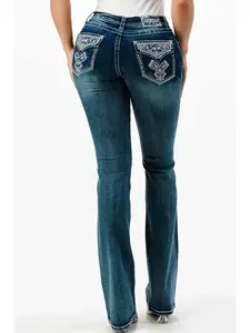 Grace In LA Western Embroidery Mid Rise Bootcut Jeans