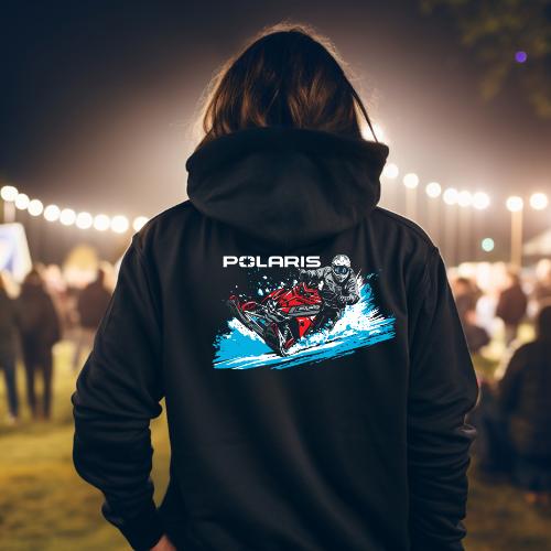 Polaris Snowmobile Black Zip-Up Hoodie Menswear Apparel Cotton Fabric