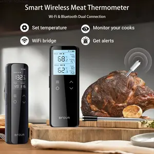 Wireless Meat Thermometer Digital with WiFi Unlimited Range & Bluetooth Support APP Alarm Reminder for BBQ, Oven, Air Fryer Cooking Kitchen Gadgets