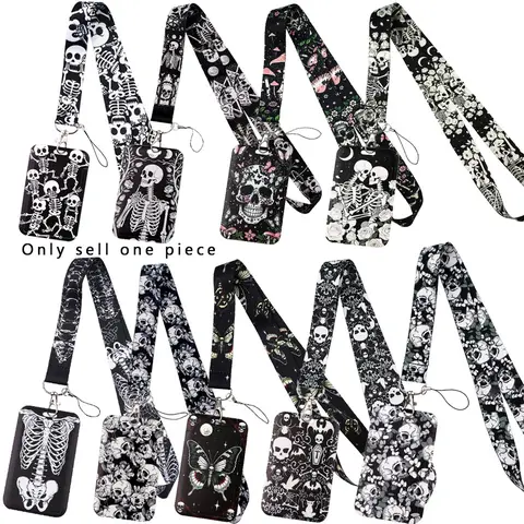Retro Skull Pattern Neck Strap Lanyard for Keys Keychain Women Men Badge Holder USB ID Credit Card Pass Hang Rope Lariat Mobile Phone Charm Halloween Accessories Gifts