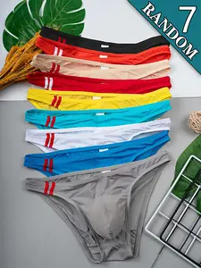 7-piece set, random assortment. Men's solid-color quick-drying trunks. Men's U-shaped close-fitting trunks. Men's multi-color high-elasticity breathable and comfortable trunks. Men's summer casual soft trunks Underwear.