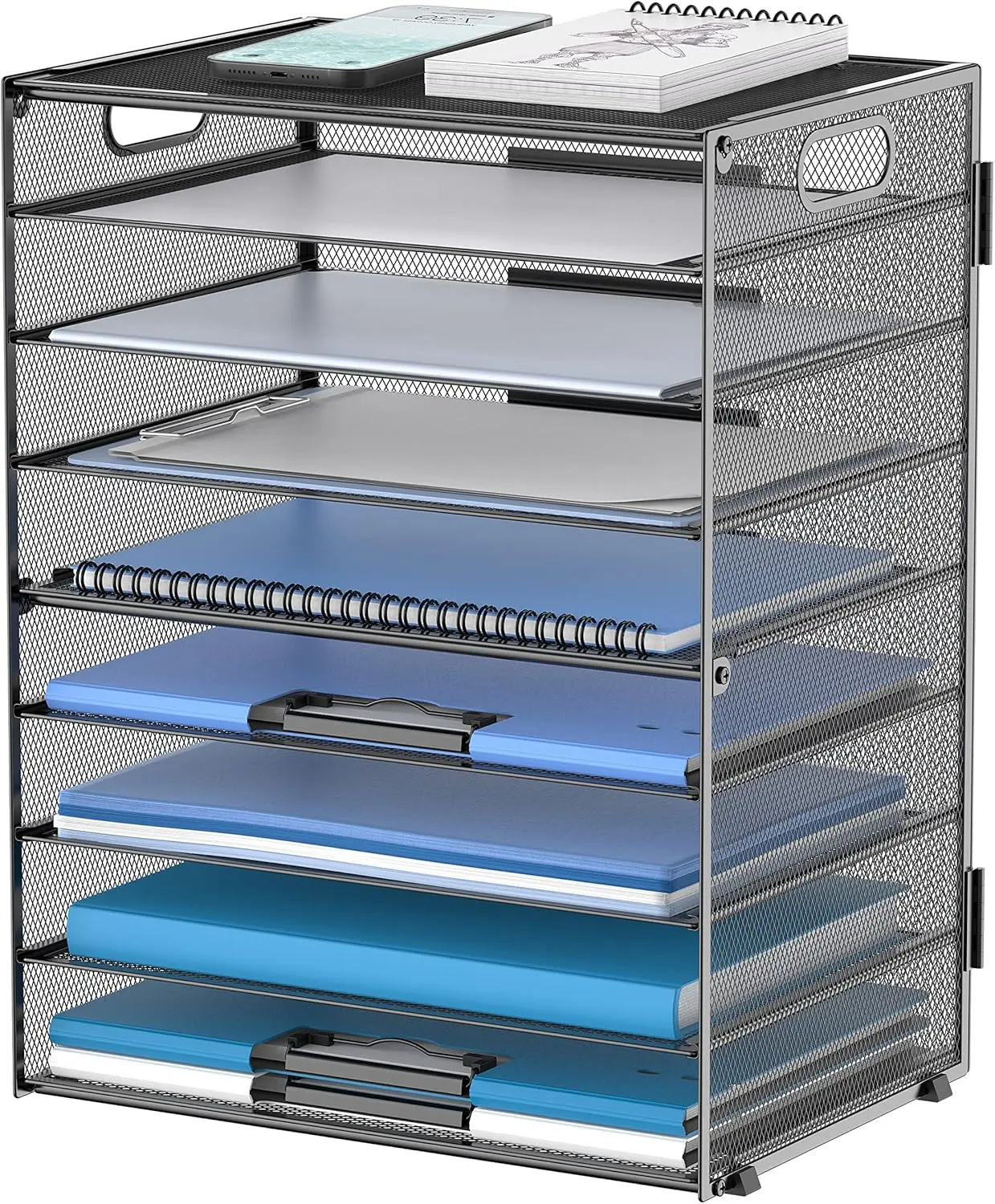 [New deal] - 9-Tier Paper Letter Tray Desk Organizer with Handles, Mesh File Holder Organization, Paper Sorter Desk Organizer for Office Home School, Black