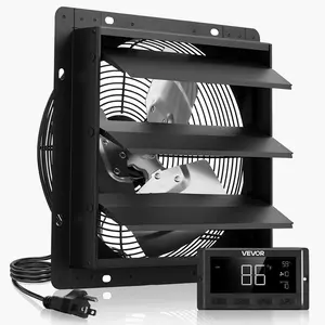 10-in Steel Shutter Exhaust Fan, Wall-Mounted Attic Vent Fan with Smart Programming, Variable Speed, Temperature Control, 1000 CFM Flow, EC Motor, Timer, for Shed, Garage Ventilation Cooling, Black, 1000Cfm Flow