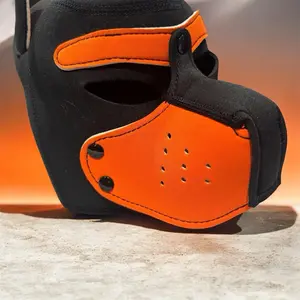 Orange Human Pup Hood - Black & Orange Neoprene Material with Ventilation Holes for Comfort