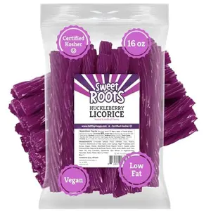 Sweet Roots Huckleberry Licorice Twists – 1 Bag (16 oz) – Jumbo Size Licorice Sticks | Made with Real Fruit Juice Concentrate | Vegan, Fat Free, Kosher | Soft Gourmet Licorice Candy