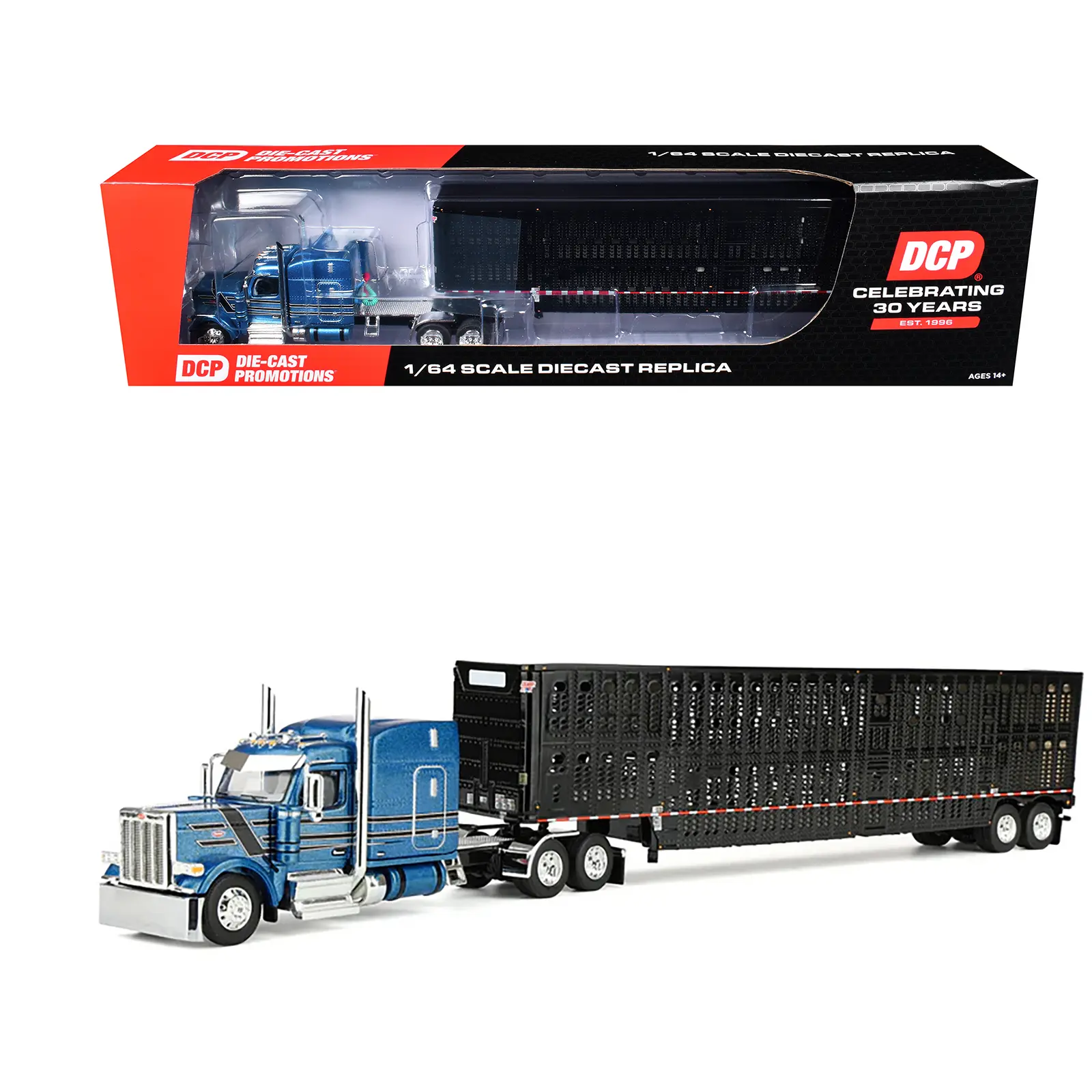 Peterbilt 589 with 72" Mid-Roof Sleeper and Wilson Trailer Bright Blue w/Black and Trailer 1/64 Diecast Model by DCP/First Gear
