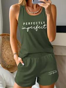 Women's Perfect Summer 2-Piece Casual Shorts Set, Fashionable Solid Color Sleeveless Top and Hot Pants Set, Comfortable Beach Vacation Wear, Ideal Choic Summer Wear and Outdoor Activities, Tank Top Set