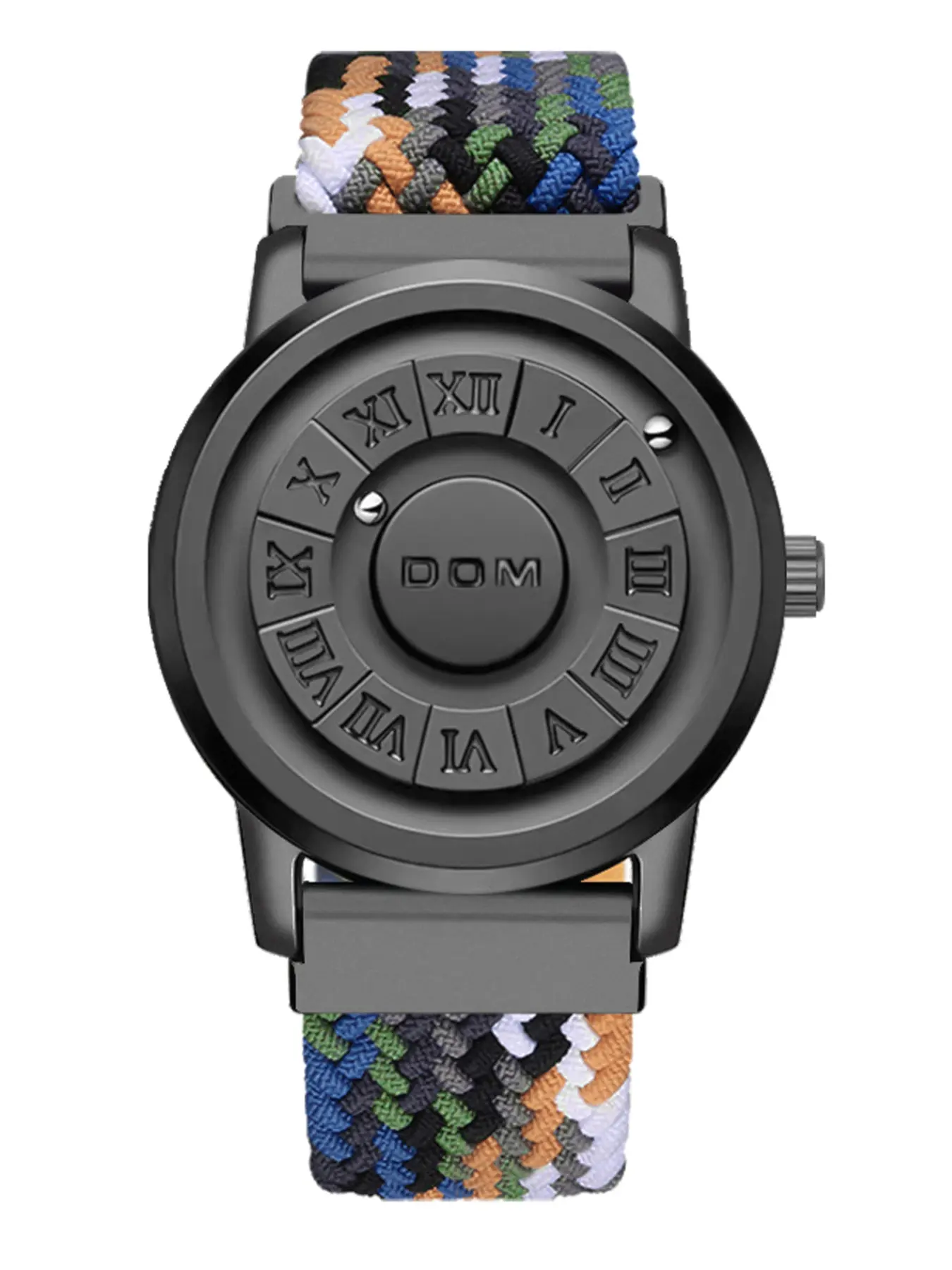 Men's Street Style Multicolor Nylon Braided Watch, Fashion Quartz Watch with Magnetic Levitation Watch, with Box, Trendy Watch for Daily Life