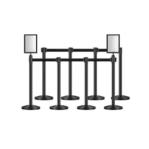 VEVOR Crowd Control Stanchion, Set of 6 Pieces Stanchion Set, Stanchion Set w/ 6.6 ft/2 m Red Retractable Belt, Crowd Control Barrier w/Rubber Base - Easy Connect Assembly for Crowd Control (Black)