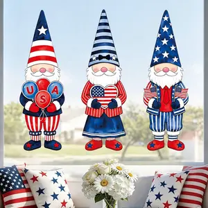 35inch Patriotic Window Adhesive Film, July 4th Us Flag Dwarf Fireworks, Reusable Anti-Collision Window Decor, Independence Day Party Decoration
