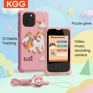 Cute Cartoon Kids Mini Smart Phone, English Word Learning & Educational Toy, with Puzzle Games, Music, Video, Camera, Recorder, Alarm, Flashlight, Calendar, Calculator & Habit Tracker, Multifunctional Electronic Phone for Students