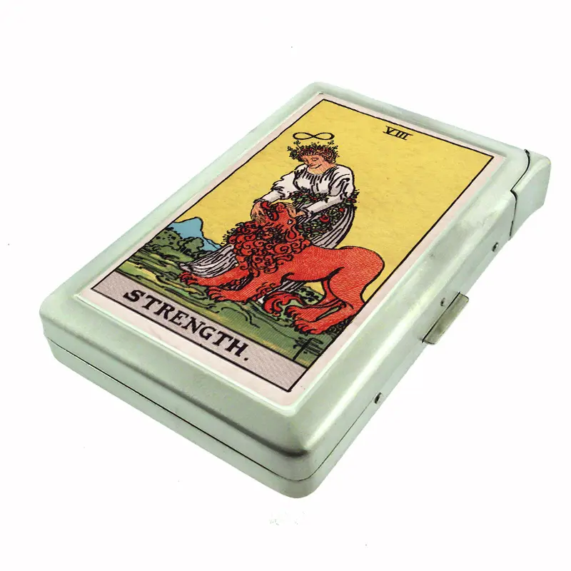 Tarot Card Strength Metal Case w/Built in Lighter Wallet