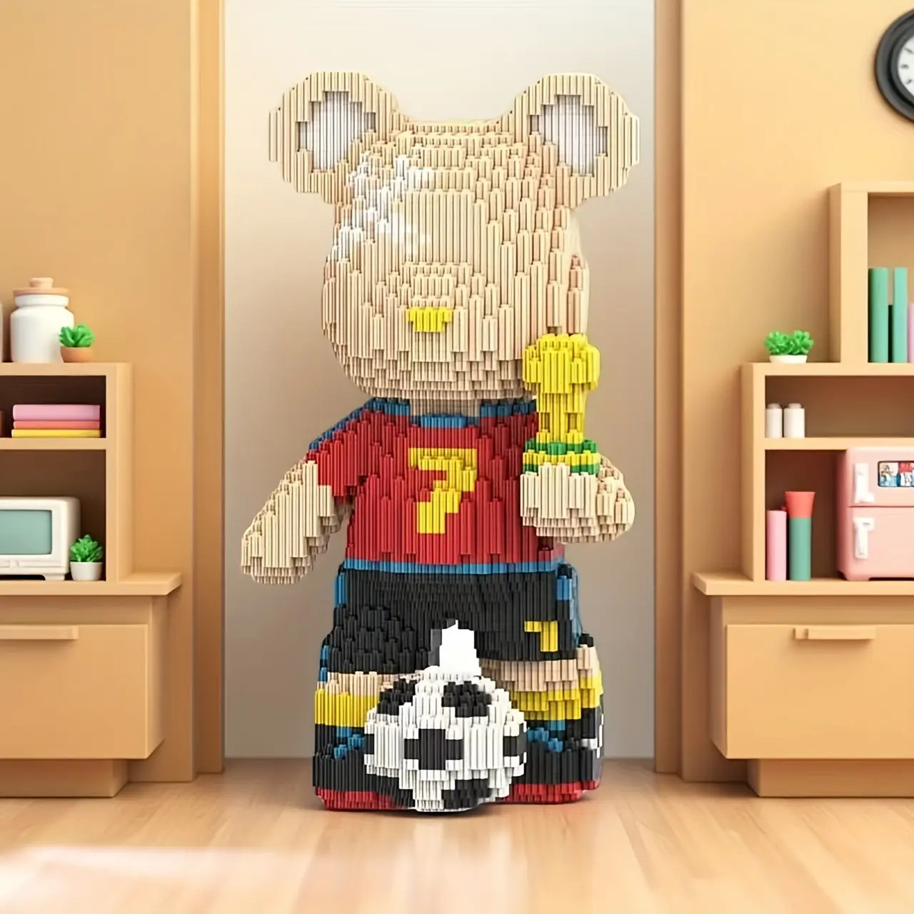 7 Number Football Player Bear 3D Puzzle Building Blocks Decoration, Bookshelf Home Office Cabinet Decor, Party Living Room TV Stand Display