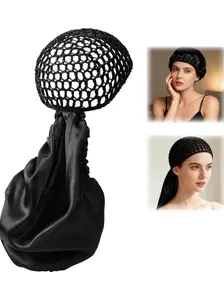 2 In 1 Reversible Wrap Cap Bonnet, Adjustable Tie Band, Double Layered Silk Satin Lightweight Hair Wrap, for Haircare, Sleeping, Curly & Natural Braided Hair, Travel & Home Use
