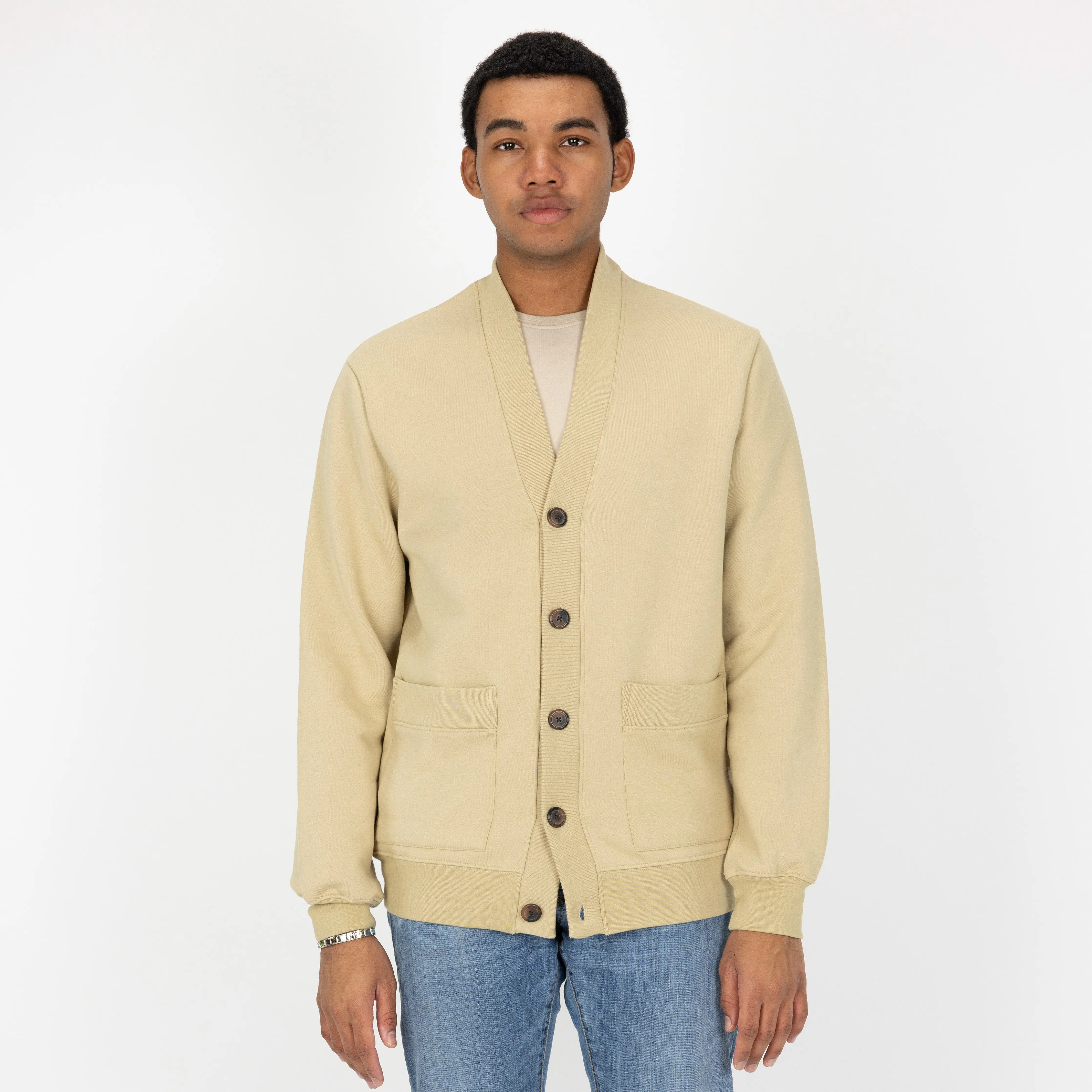 Mens Fleece Cardigan - Pale Khaki