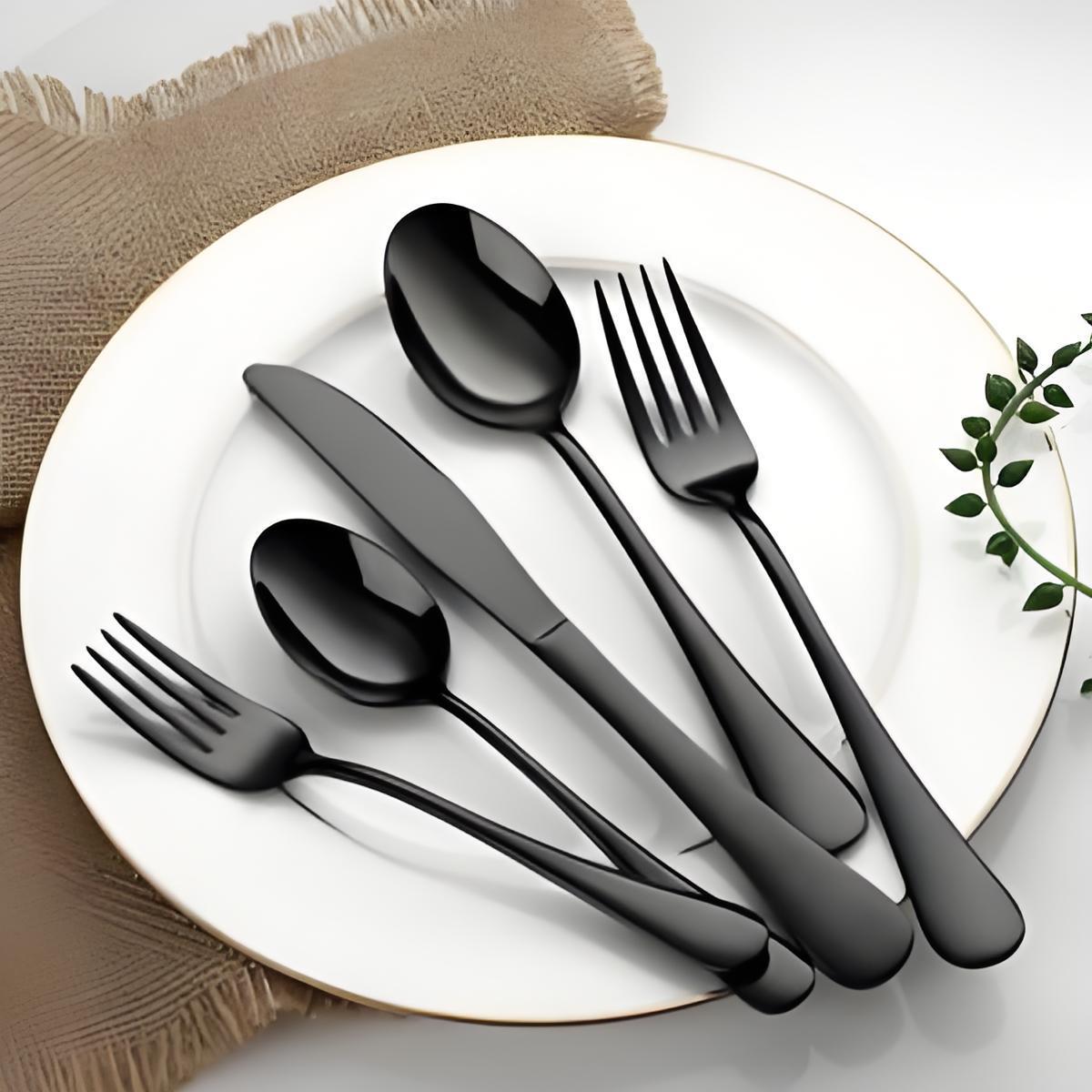 24/30 Pieces Black Stainless Steel Silverware Set ,Including Knife Spoon And Fork Eating Utensils Set For Kitchen,Cutlery Set Suitable For Restaurant And Hotels, Dishwasher Safe Flatware Set