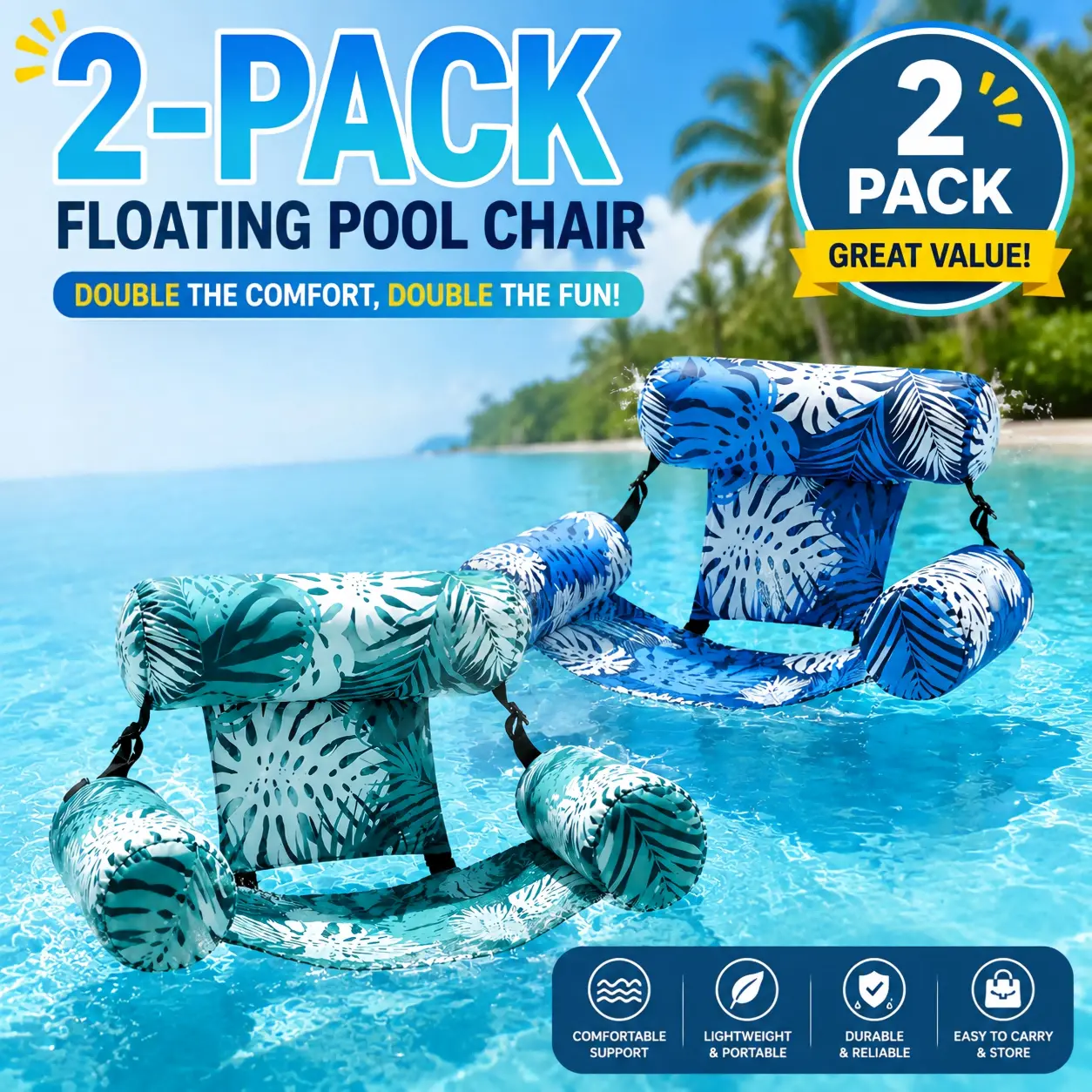 2 Pack Lake Beach Floating Seat Hammock for Adults, Inflatable Backrest Water Lounge Chair, Versatile Float Accessory for Outdoor Summer Water Fun