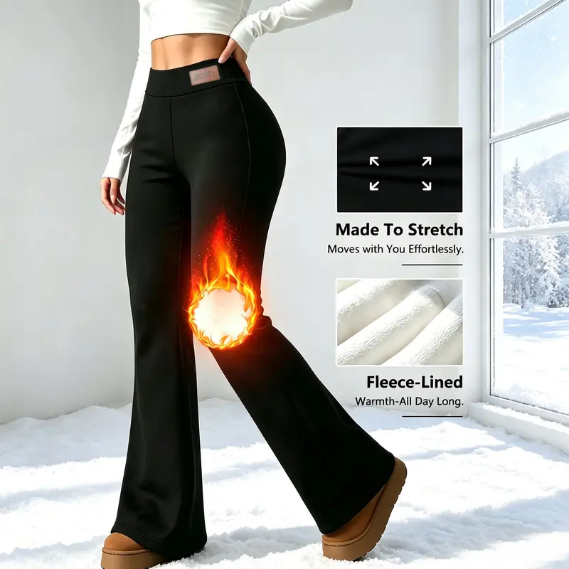 Women's Comfy Stretchy Fleece Lined Leggings - High Waisted, Elastic Waist, Slimming Warm Tummy Lift, Butt Lifting, Multi-Size Active Bottoms for Autumn-Winter Everyday Wear, Yoga Pants (Sports Bottoms)
