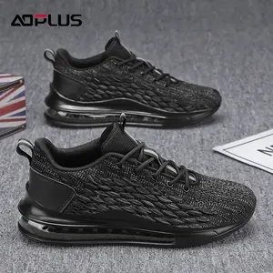 All-Black Woven Air-Cushion Casual Sneakers|   Textured upper + transparent sole, breathable knit + cushioned feel, stylish for commute/outings